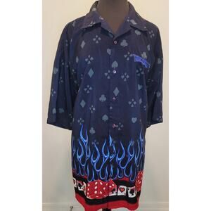 Mens Las Vegas Gambling Graphic Shirt 2XL Flames Dice Aces Button Front Casual